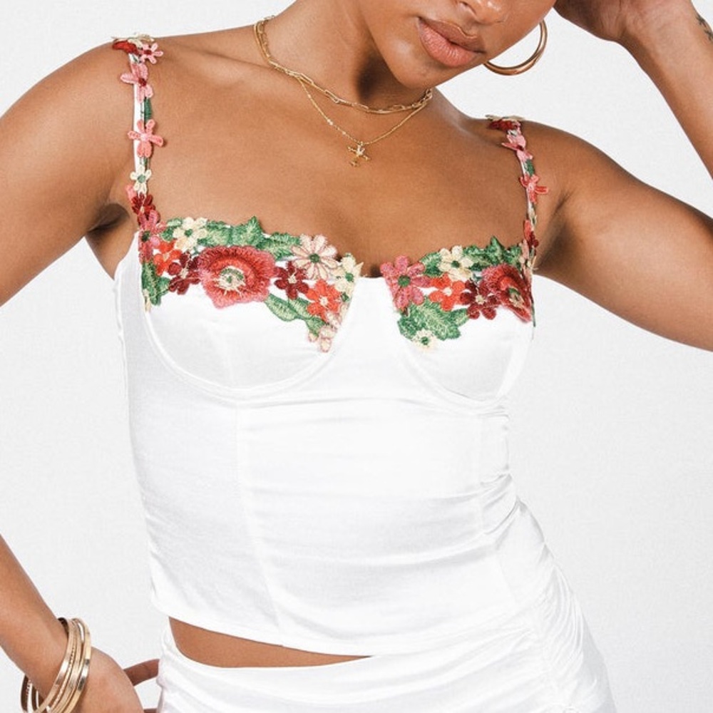 NWT Princess Polly “Enchanted to Meet You” Crop Top | Floral Embroidered NEW